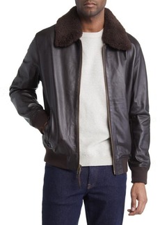 Frye Leather Bomber Jacket with Removable Faux Shearling Collar