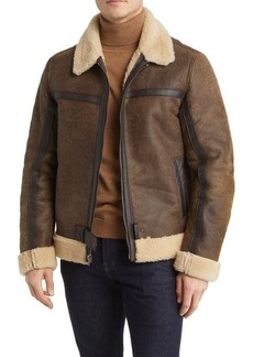 Frye Leather Jacket with Genuine Shearling Trim in Dark Brown at Nordstrom