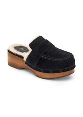 Frye Melody Genuine Shearling Platform Clog in Black - Silky Suede Leather at Nordstrom