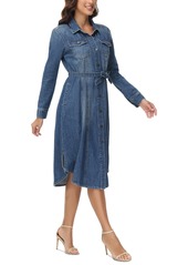 Frye Women's Belted Denim Long-Sleeve Midi Shirtdress - Amari Wash