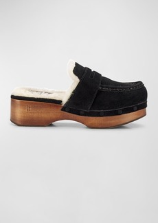 Frye Melody Suede Shearling Penny Loafer Clogs
