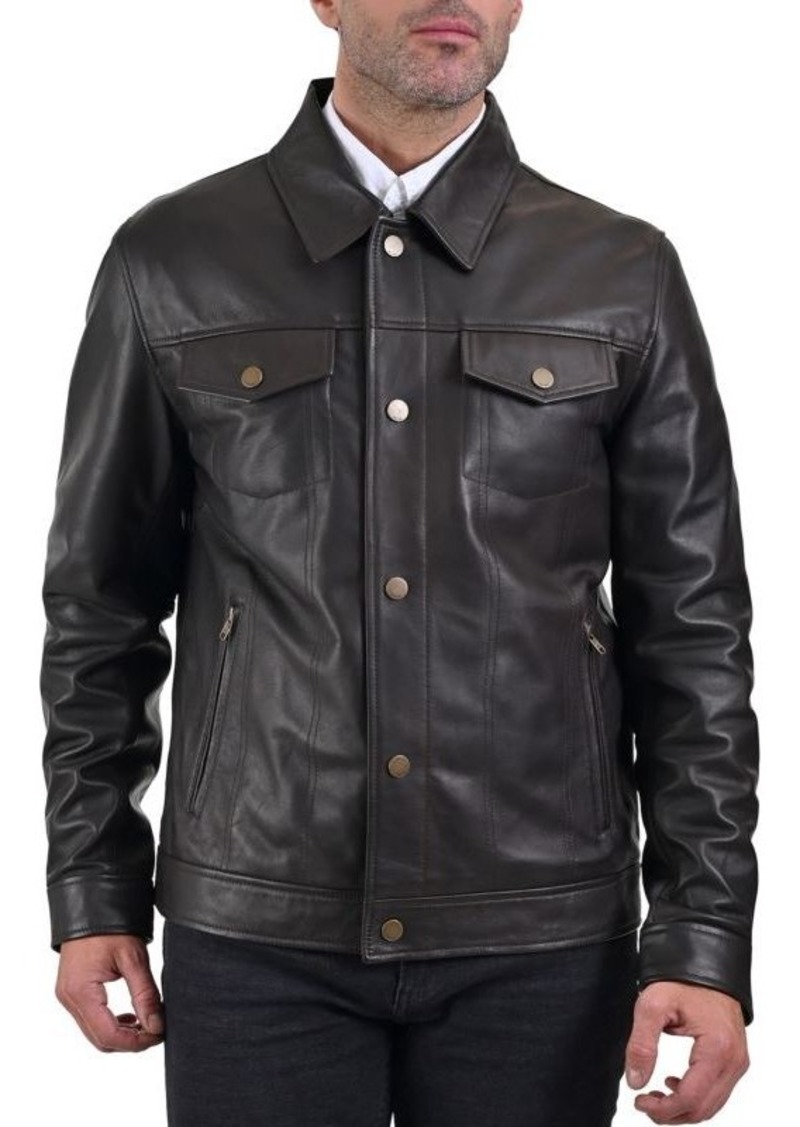 Frye Russell Regular Fit Leather Trucker Jacket