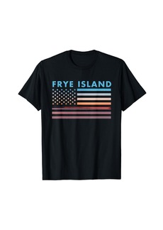 Vintage Sunset American Flag Frye Island Maine T-Shirt