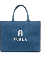 Furla embossed logo denim tote bag