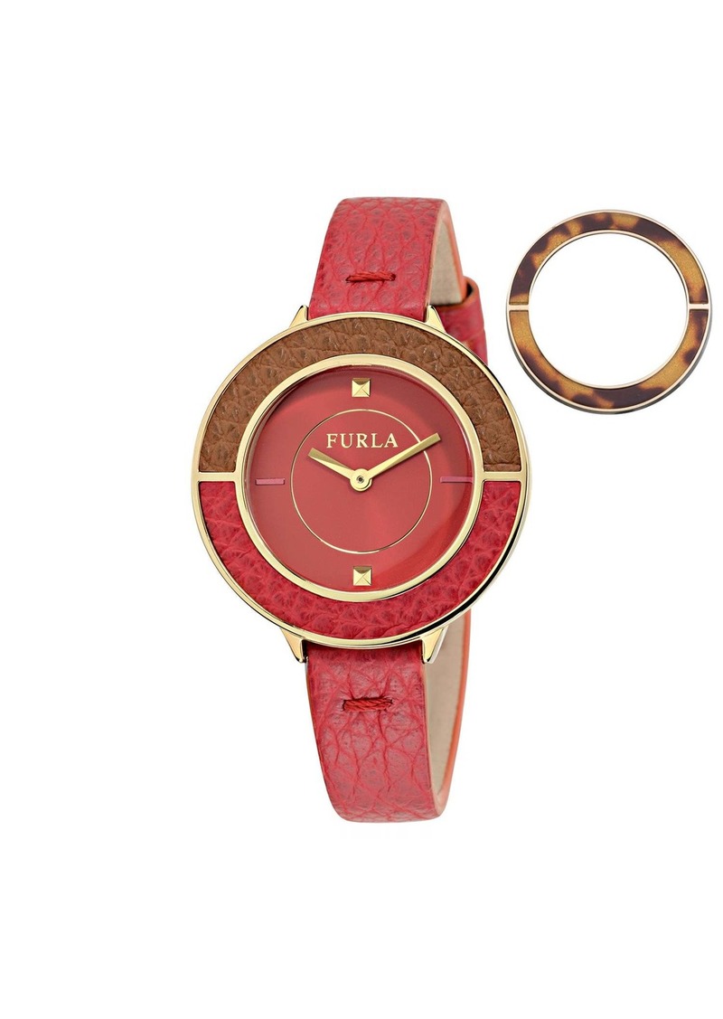Furla Women's Club Red Dial Calfskin Leather Watch