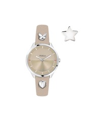 Furla Women's Pin Beige Dial Calfskin Leather Watch