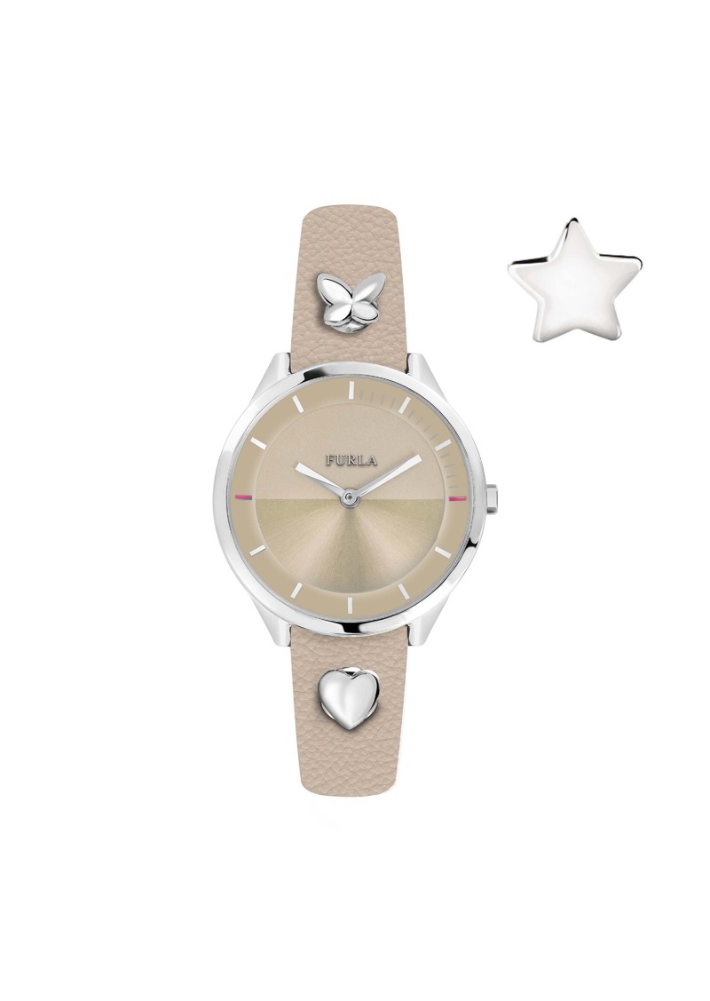 Furla Women's Pin Beige Dial Calfskin Leather Watch