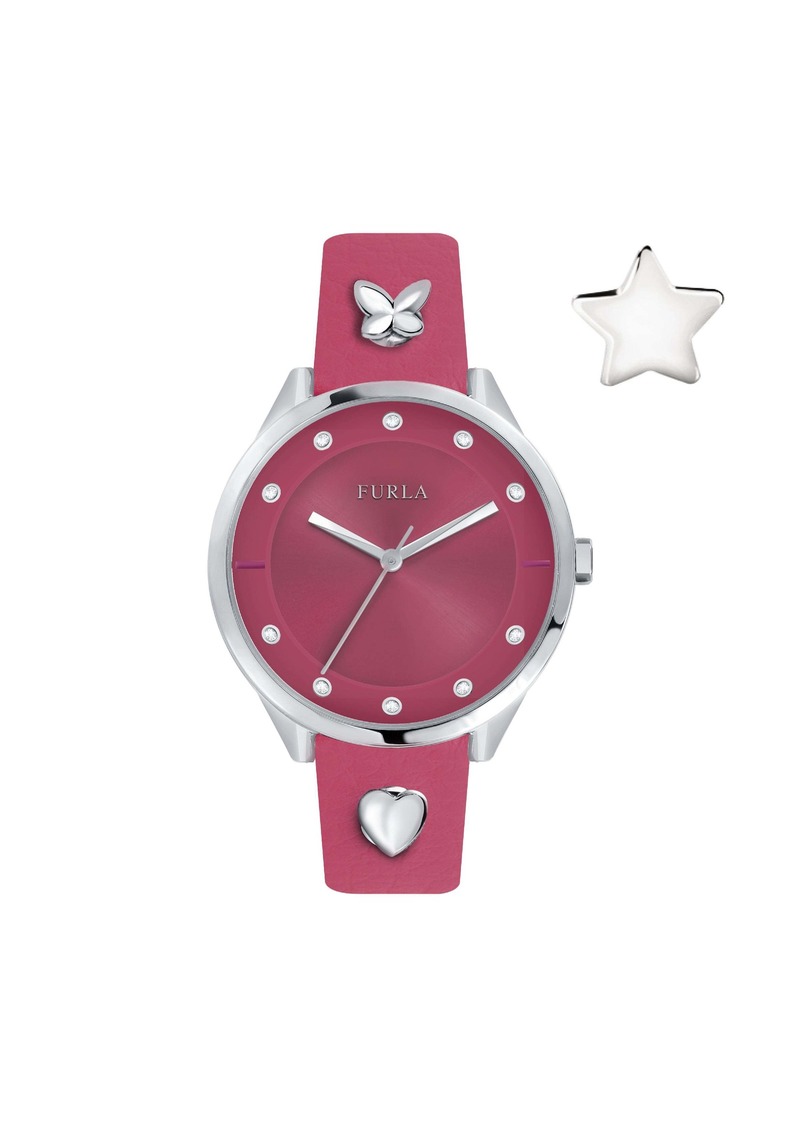 Furla Women's Pin Pink Dial Calfskin Leather Watch