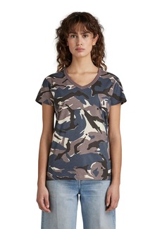 G-Star Raw Women's Premium Graphic V-Neck Short Sleeve T-Shirt CAMO: Brown Rice Woodland