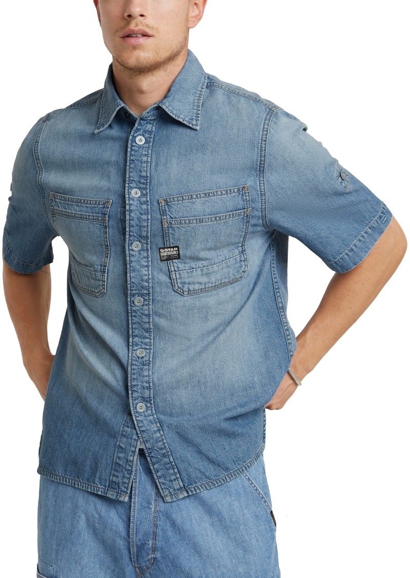 G Star Raw Denim G-Star Raw Men's Straight-Fit Slanted Double-Pocket Denim Button-Down Shirt - Sun Faded Thames