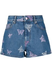 Ganni butterfly denim shorts