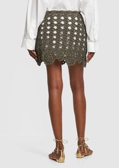 Ganni Crochet Self-tie Cotton Blend Mini Skirt