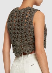 Ganni Crochet V-neck Cotton Blend Top