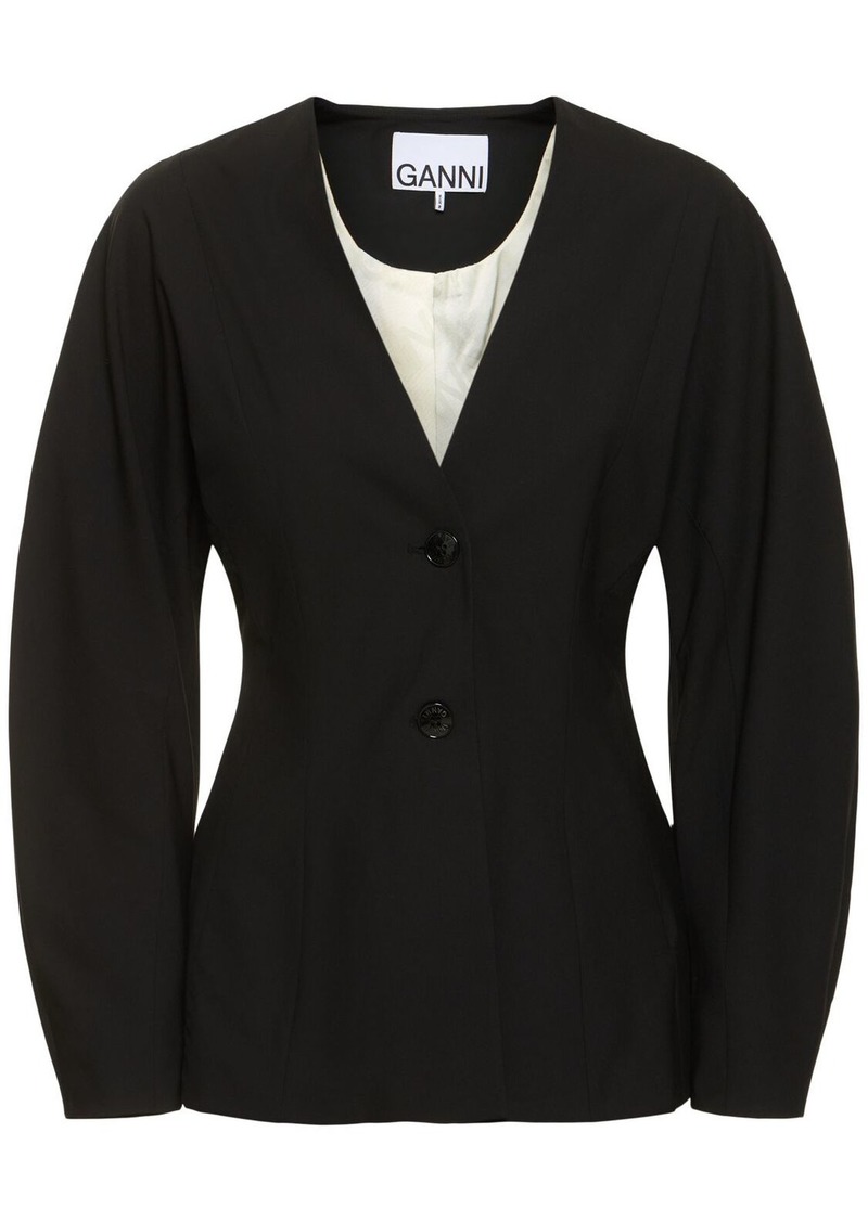 Ganni Drapey Mélange Fitted Blazer