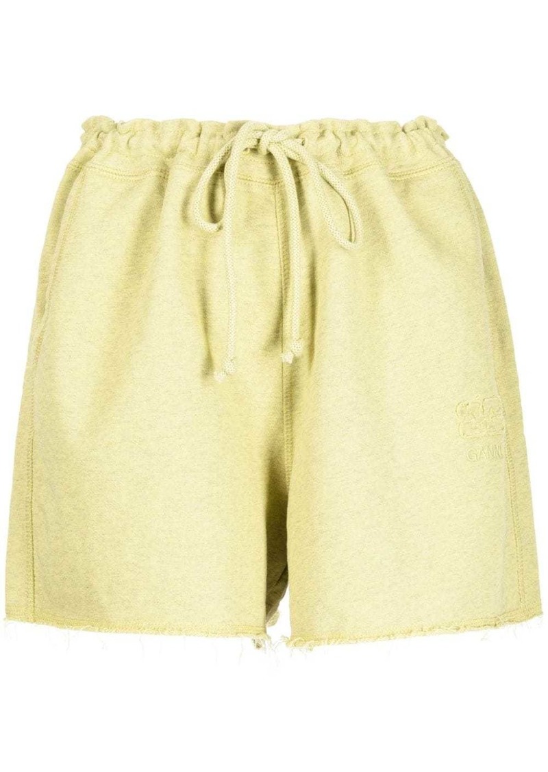 Ganni drawstring-waist raw-edge shorts