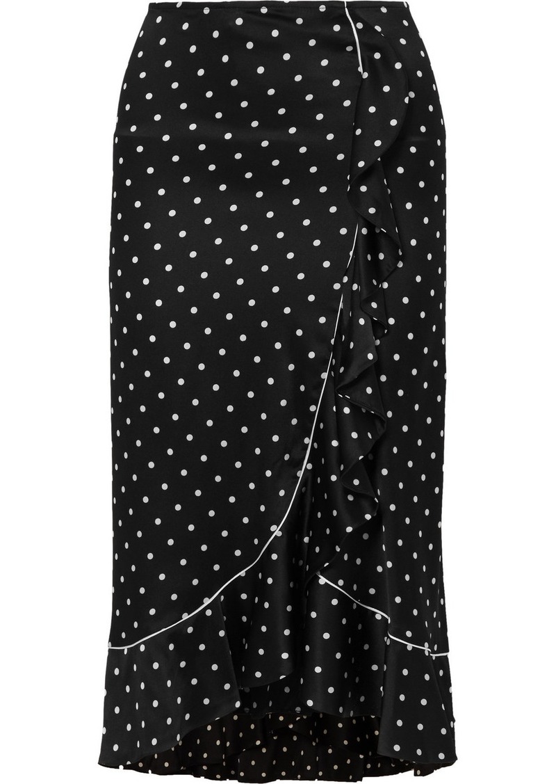 Ganni Dufort ruffled polka-dot silk-blend satin skirt