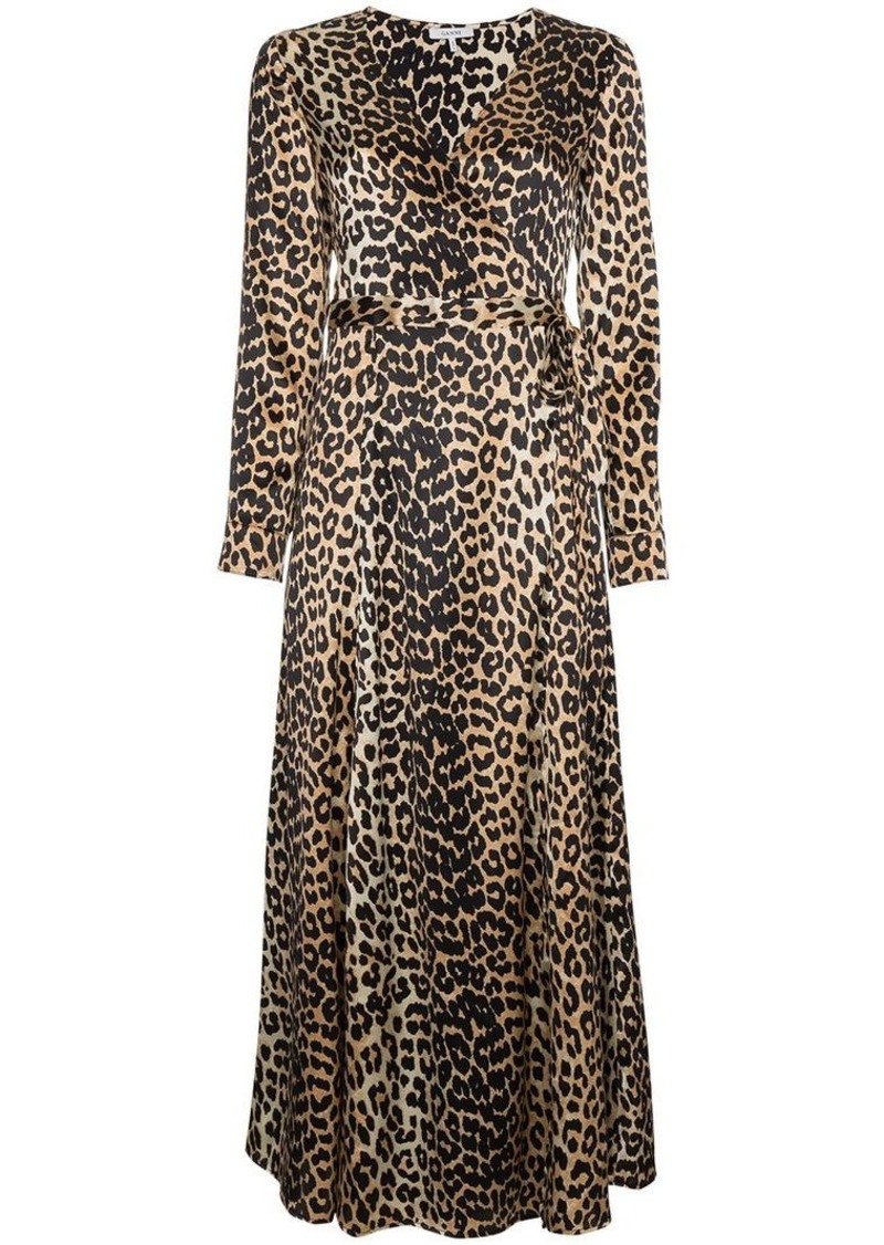 silk leopard print wrap dress