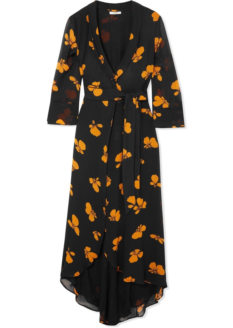 Ganni Fairfax floral-print chiffon wrap dress