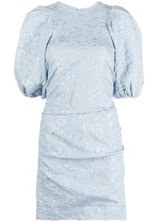 Ganni floral-jacquard puff-sleeve dress