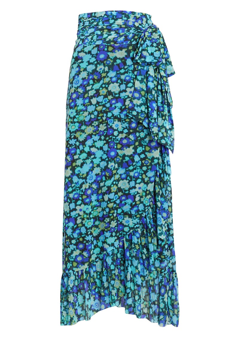 ganni floral mesh wrap skirt