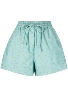 Ganni floral-print flared shorts
