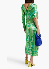 GANNI - Asymmetric tie-dyed stretch-silk satin midi dress - Green - DE 32