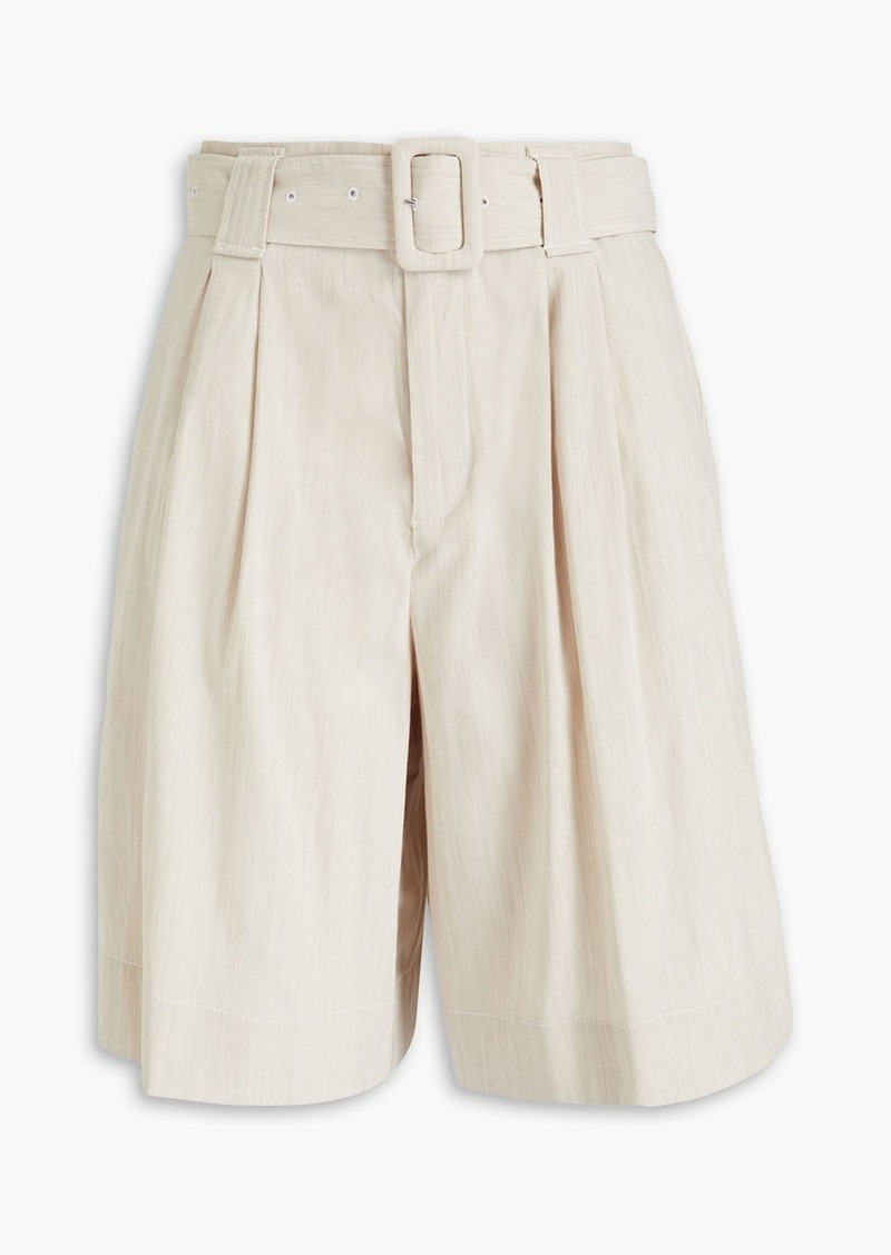 GANNI - Belted woven shorts - Gray - DE 32