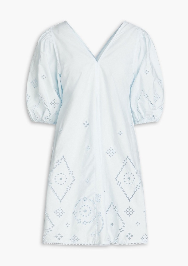 GANNI - Broderie anglaise cotton mini dress - Blue - DE 38