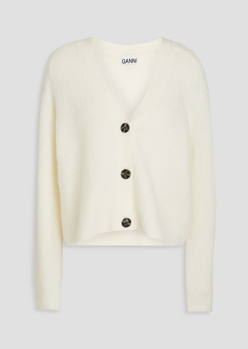 GANNI - Brushed ribbed-knit cardigan - White - L