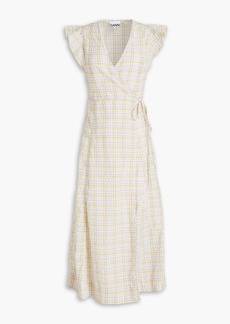 GANNI - Checked cotton-blend seersucker midi wrap dress - Yellow - DE 36