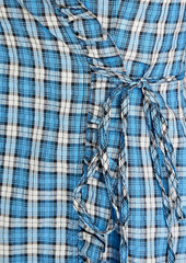GANNI - Checked cotton-blend seersucker mini wrap dress - Blue - DE 40