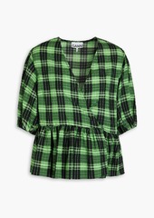GANNI - Checked seersucker blouse - Green - DE 46