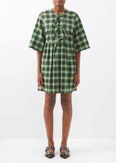 Ganni - Checked Organic Cotton-blend Seersucker Mini Dress - Womens - Green Multi