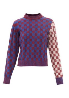 Ganni - Checkerboard Wool-blend Sweater - Womens - Blue Multi