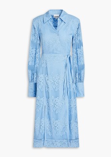 GANNI - Corded lace and crochet midi wrap dress - Blue - DE 36