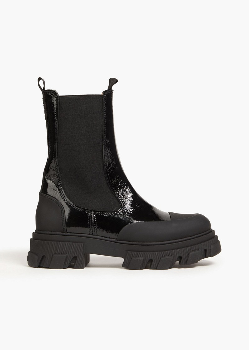 GANNI - Crinkled patent-leather Chelsea boots - Black - EU 41