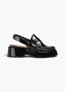 GANNI - Crinkled patent-leather slingback loafers - Black - EU 39