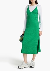 GANNI - Crinkled-satin midi dress - Green - DE 32