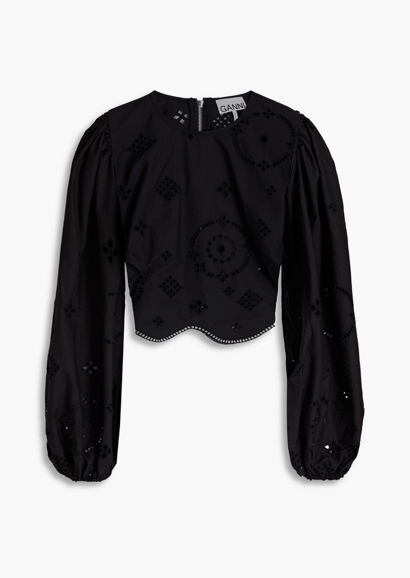 GANNI - Cropped broderie anglaise cotton blouse - Black - DE 32