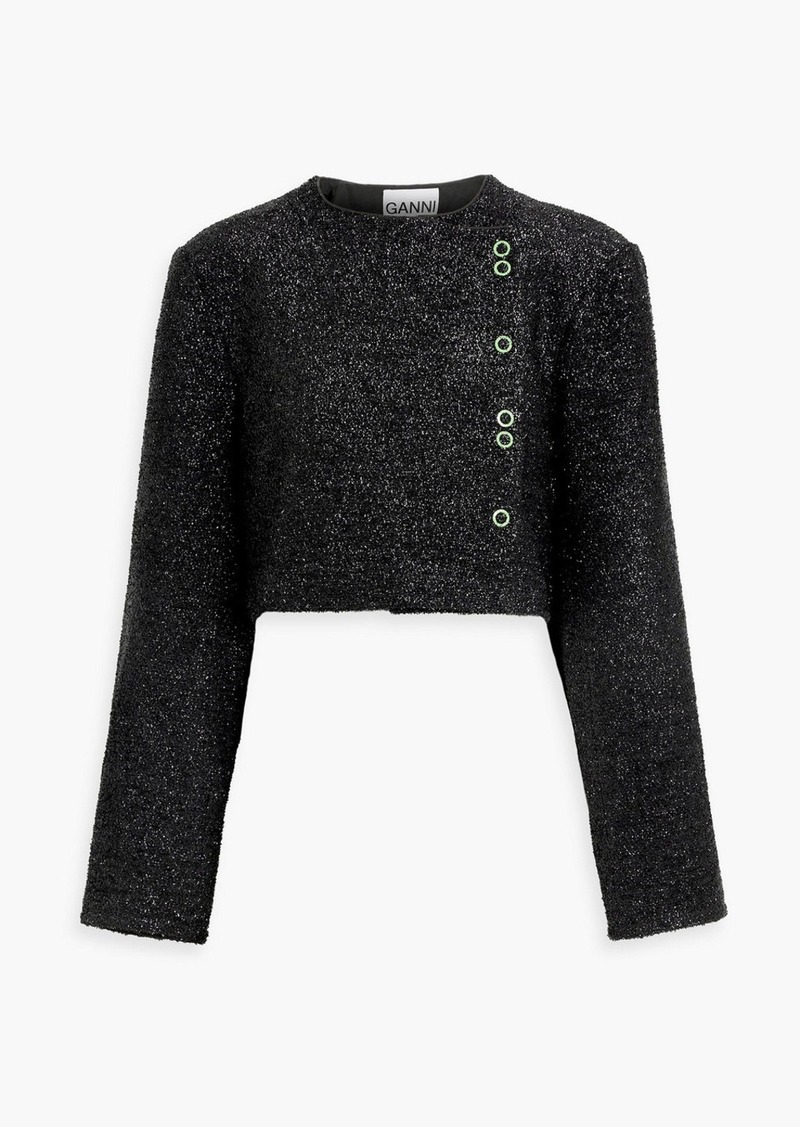 GANNI - Cropped metallic bouclé-tweed jacket - Black - DE 36