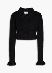 GANNI - Cropped ruffled ribbed-knit cardigan - Black - XXS