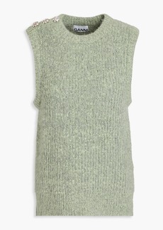 GANNI - Crystal-embellished brushed ribbed-knit vest - Green - M