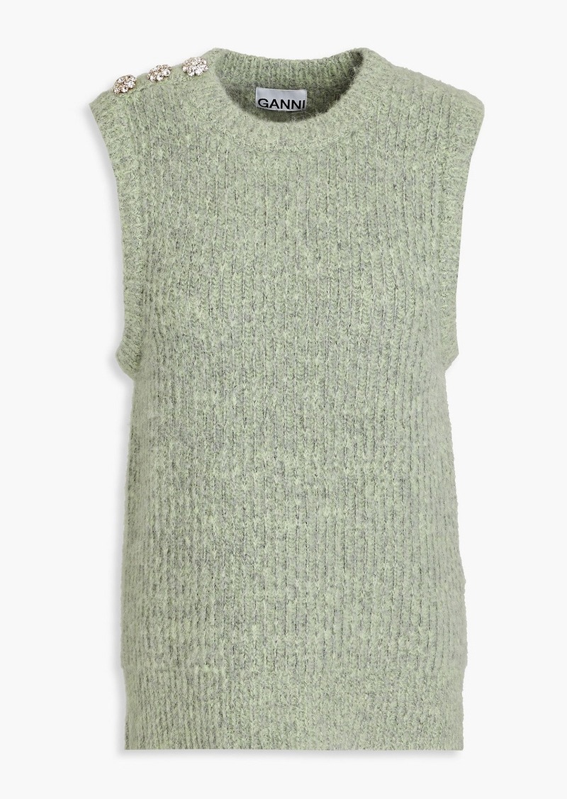 GANNI - Crystal-embellished brushed ribbed-knit vest - Green - XS