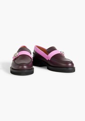 GANNI - Crystal-embellished two-tone leather loafers - Burgundy - EU 35