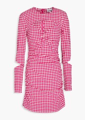 GANNI - Cutout ruched gingham seersucker mini dress - Pink - DE 44