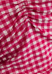 GANNI - Cutout ruched gingham seersucker mini dress - Pink - DE 44