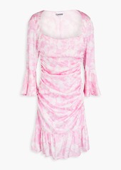 GANNI - Draped printed silk-blend satin mini dress - Pink - DE 48