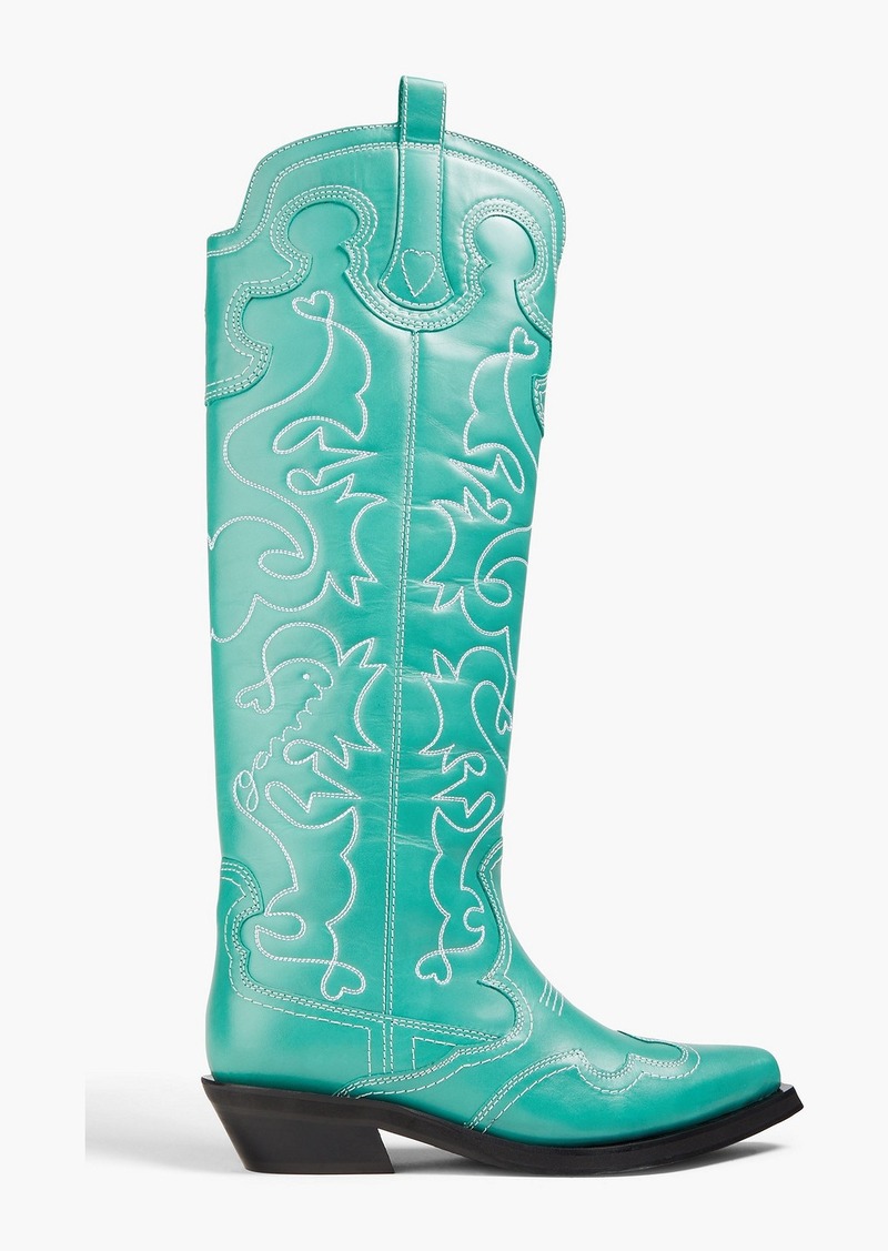 GANNI - Embroidered leather cowboy boots - Blue - EU 35