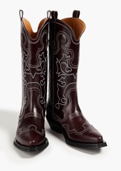 GANNI - Embroidered leather western boots - Burgundy - EU 38