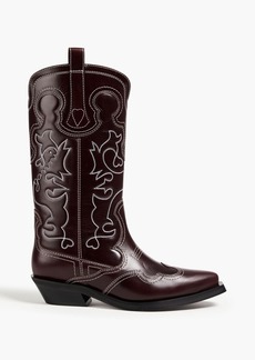 GANNI - Embroidered leather western boots - Burgundy - EU 35